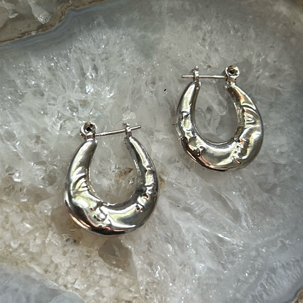 Sterling silver moon and stars vintage hoops
